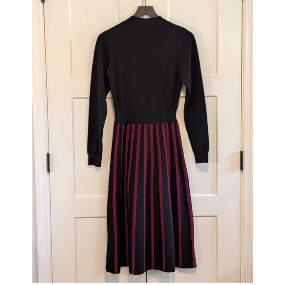 Dresses & Skirts - LAPIS Medium Black Burgundy Striped Midi Sweater Dress Mock Neck Long Sleeve